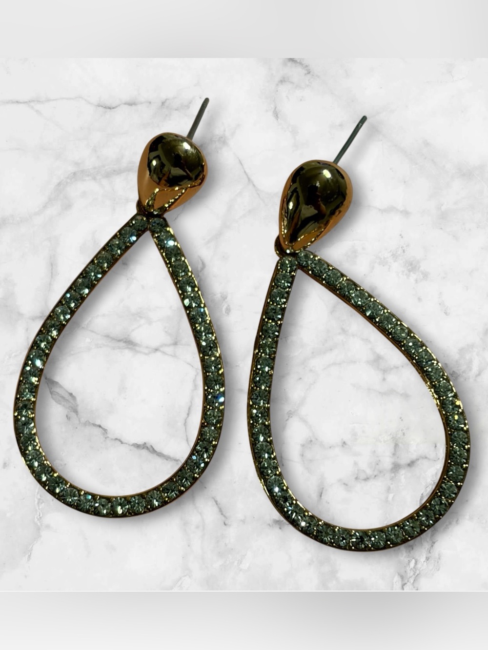 Gold Teardrop Earrings with Rhinestones